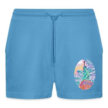 Statue of Liberty, New York, United States - Organic Relaxed Cropped Shorts Made in EU -  Sol Blue - Front