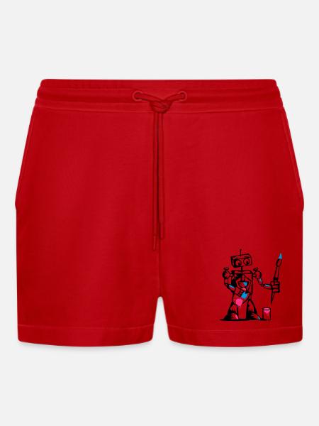 A robot with a paintbrush - Organic Relaxed Cropped Shorts Made in EU - red
