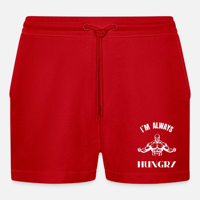 Ich bin immer hungrig – Muskelstatue - Organic Relaxed Cropped Shorts Made in EU - Rot
