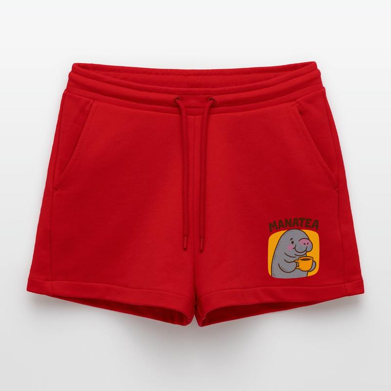 Manatea Cheer: Manatee Sips Tea Organic Relaxed Cropped Shorts Made in EU