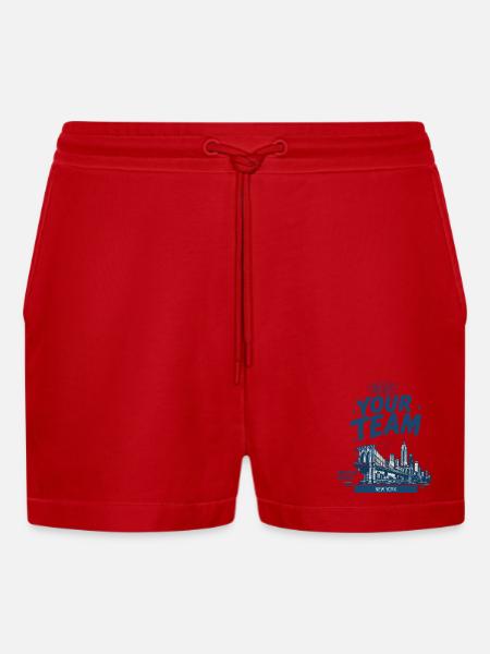 Your Team New York Skyline - Organic Relaxed Cropped Shorts Made in EU - red