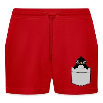 Penguin Shirt Chest Pocket - Organic Relaxed Cropped Shorts Made in EU - red - Front