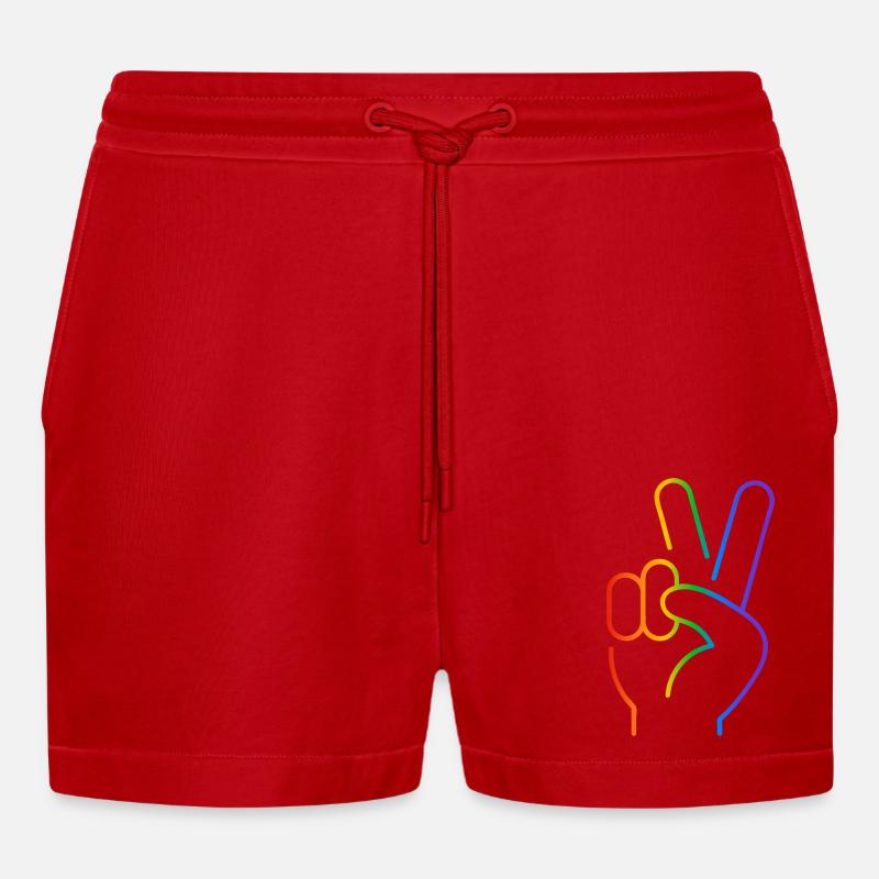 Peace-Zeichen 2 Finger Regenbogen - Organic Relaxed Cropped Shorts Made in EU - Rot