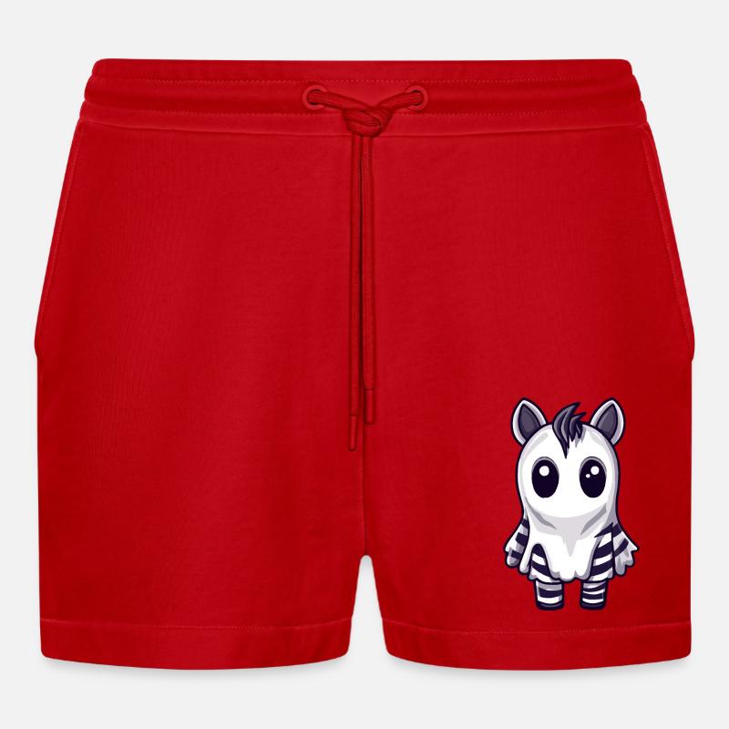 Zebra Halloween Comic Ghost - Organic Relaxed Cropped Shorts Made in EU - red