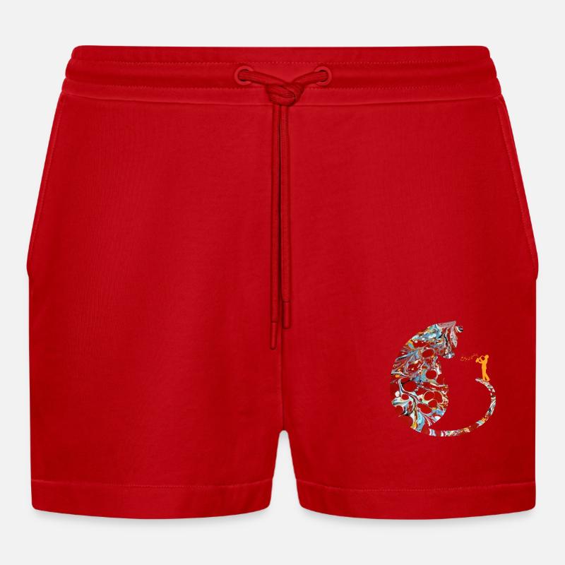 cat with saxophone e 251 - Organic Relaxed Cropped Shorts Made in EU - red