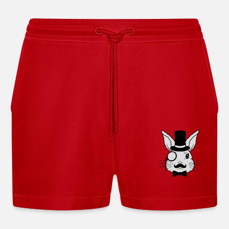 Sir Rabbit Monocle Cylinder - Organic Relaxed Cropped Shorts Made in EU - red