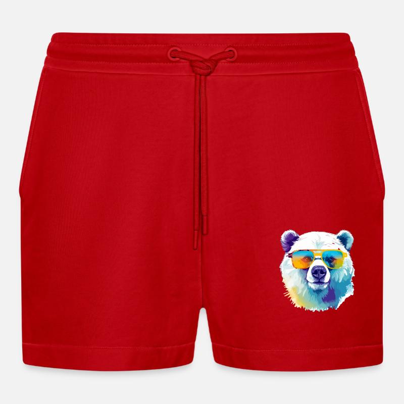 Bruce der Eisbär - Organic Relaxed Cropped Shorts Made in EU - Rot