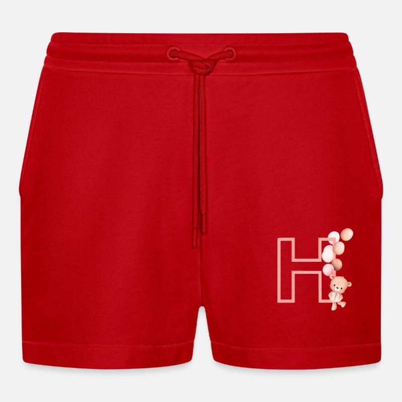 Buchstabe h rosa Bär - Organic Relaxed Cropped Shorts Made in EU - Rot