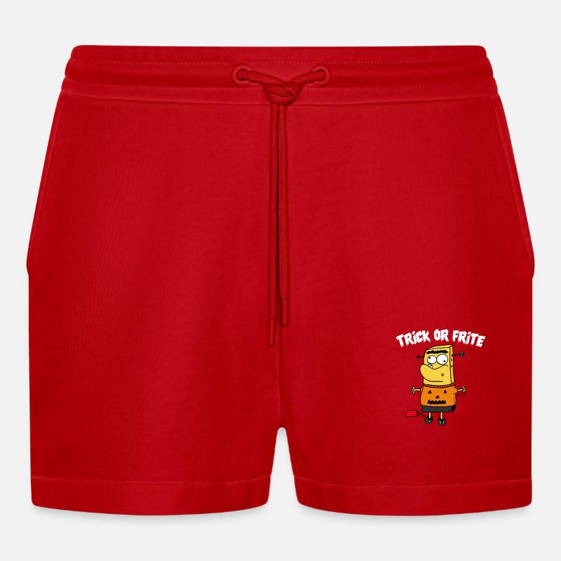 TRICK ODER POMMES WEISS - Organic Relaxed Cropped Shorts Made in EU - Rot