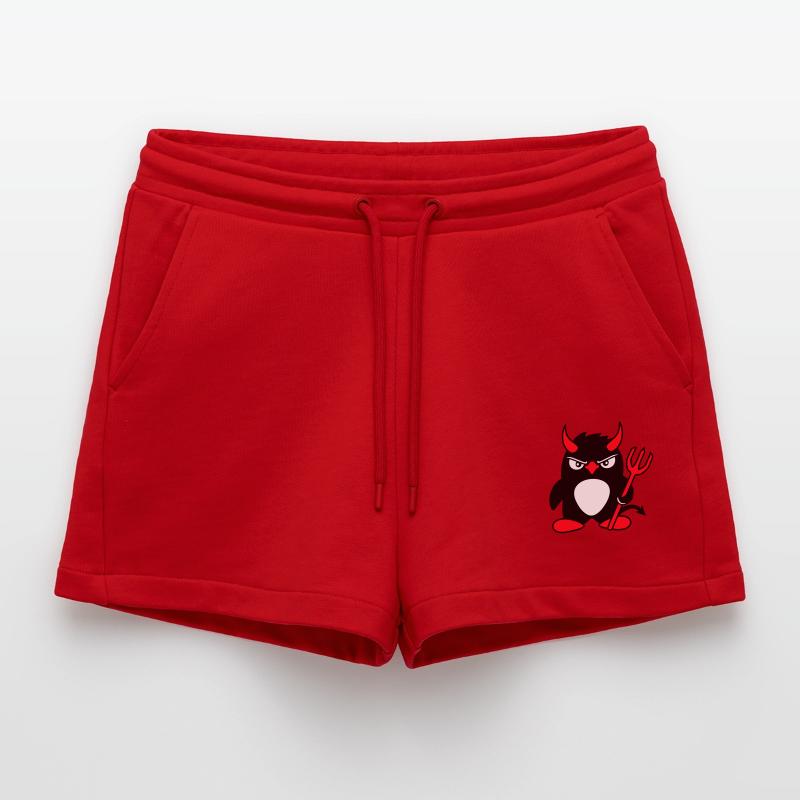 Penguin Devil Horns Trident Hell Evil Satan Organic Relaxed Cropped Shorts Made in EU