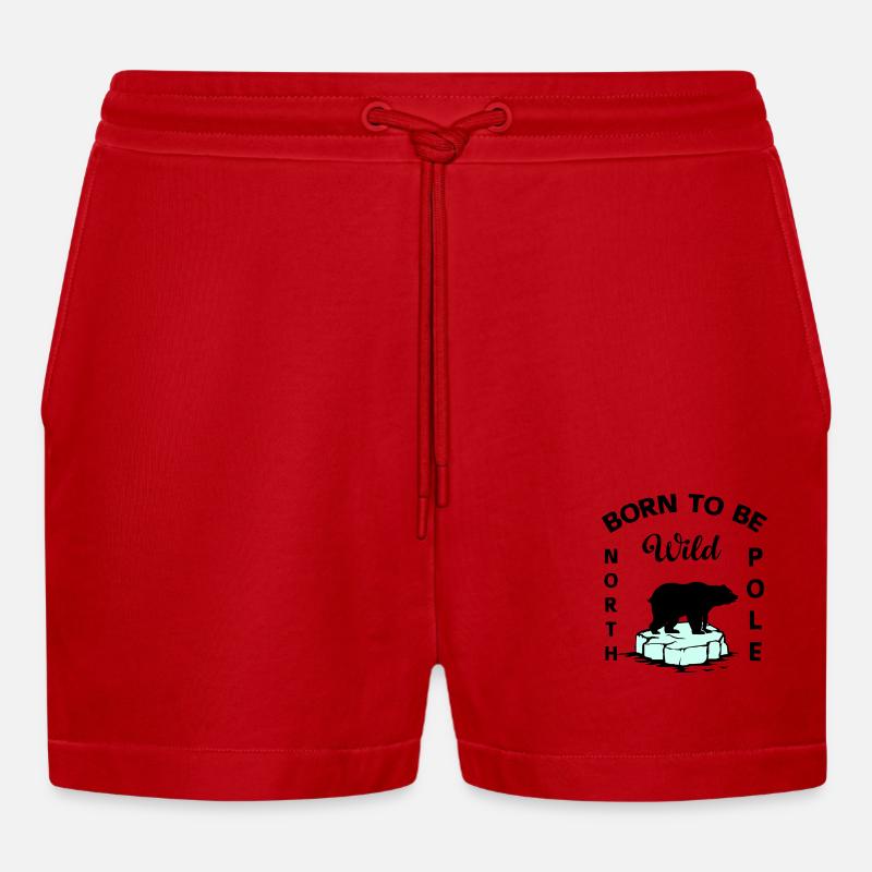 Polar Bear Wilderness Antarctica - Organic Relaxed Cropped Shorts Made in EU - red