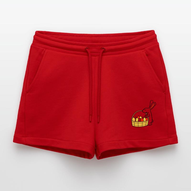 Bunny basket Easter eggs looking Easter bunny colorful eggs Organic Relaxed Cropped Shorts Made in EU