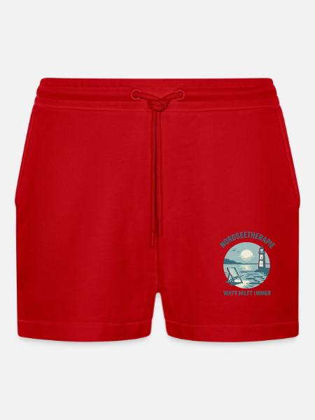 Nordseetherapie - Watt hilft immer - Organic Relaxed Cropped Shorts Made in EU - Rot
