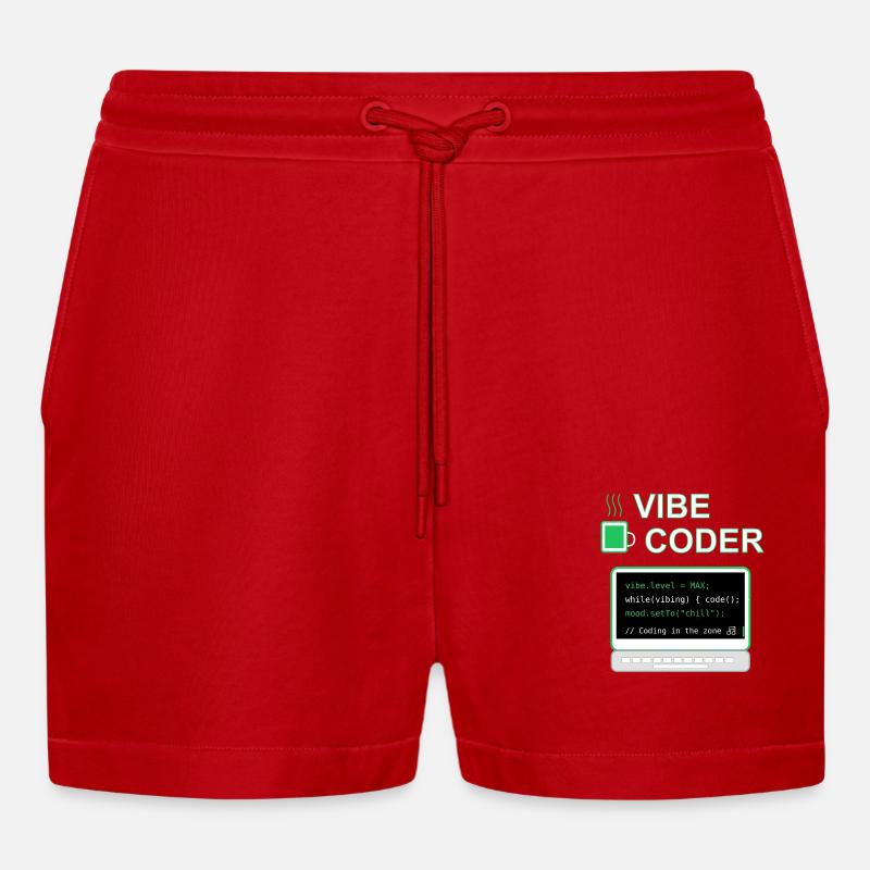 Vibe Coder - Organic Relaxed Cropped Shorts Made in EU - red