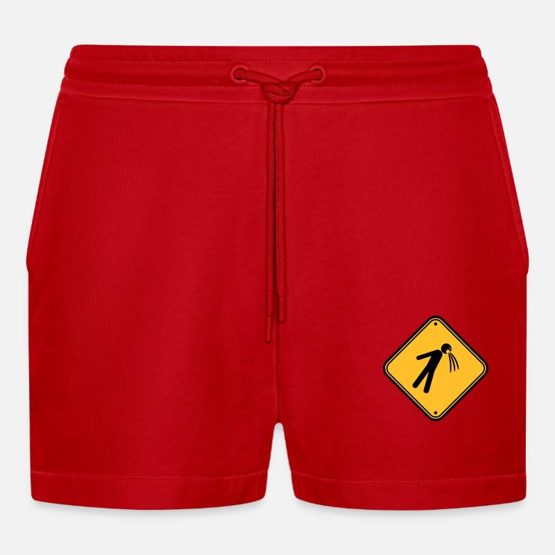 shield caution note vomit vomit - Organic Relaxed Cropped Shorts Made in EU - red