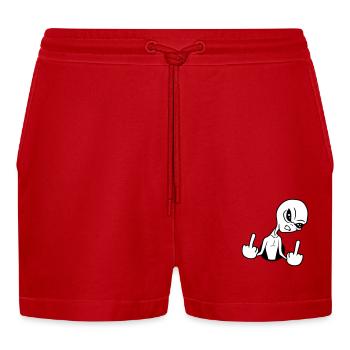 loch beleidigen wichser mittelfinger fuck you off - Organic Relaxed Cropped Shorts Made in EU - Rot - Vorne
