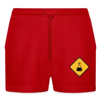 caution science shield note caution flues - Organic Relaxed Cropped Shorts Made in EU - red - Front