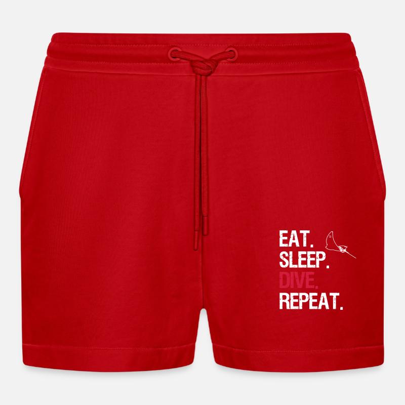 Eat Sleep Dive Repeat - Adlerrochen - Organic Relaxed Cropped Shorts Made in EU - Rot