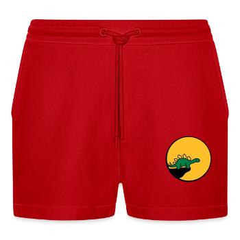 cool cliff moon night howl wolf werewolf stegosaur - Organic Relaxed Cropped Shorts Made in EU - red - Front