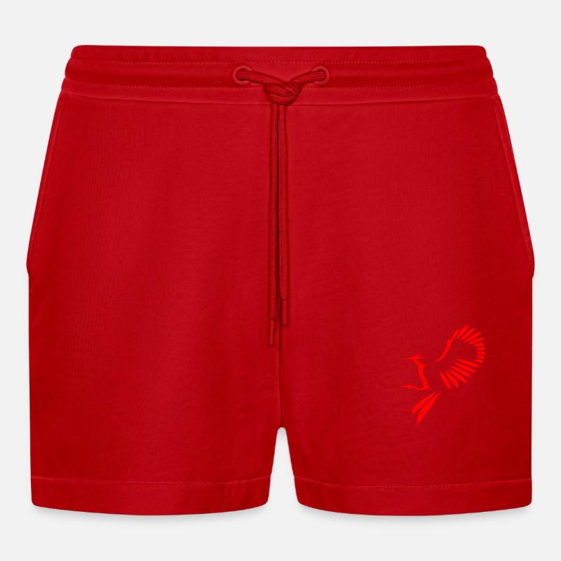 Vogel Abbildung - Organic Relaxed Cropped Shorts Made in EU - Rot