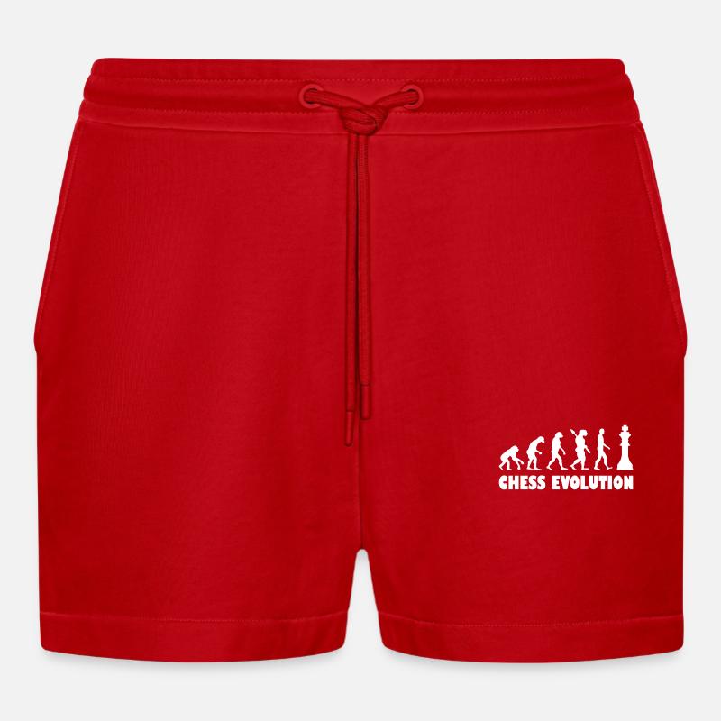 Chess Evolution - White - Organic Relaxed Cropped Shorts Made in EU - red