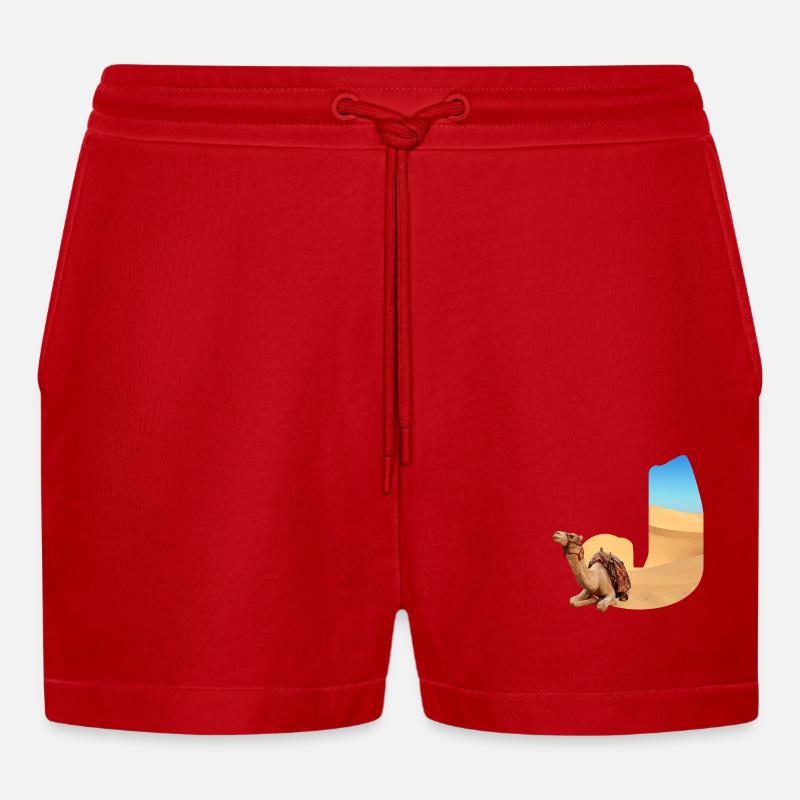 wüste mit kamel j - Organic Relaxed Cropped Shorts Made in EU - Rot