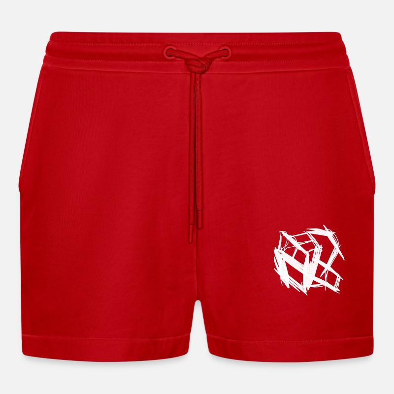 White Abstraction: The White Cube - Organic Relaxed Cropped Shorts Made in EU - red