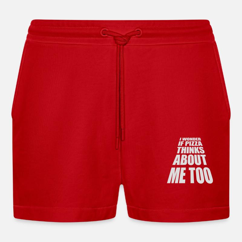 pizza thinks about me - Organic Relaxed Cropped Shorts Made in EU - Rot