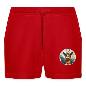 Girafe hipster animale avec des lunettes de soleil drôle - Short bio décontracté court fabriqué en UE - rouge - Devant