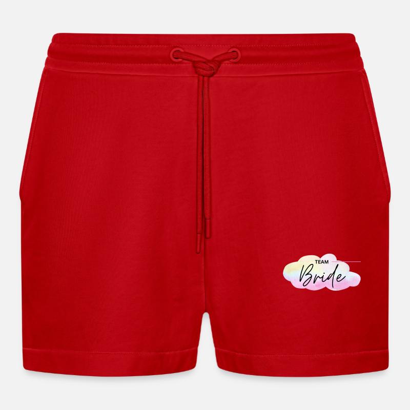 Team Bride - Regenbogen Wolke - Organic Relaxed Cropped Shorts Made in EU - Rot