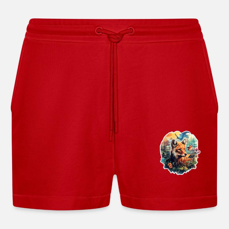 Fuchs auf einer Lichtung - Organic Relaxed Cropped Shorts Made in EU - Rot