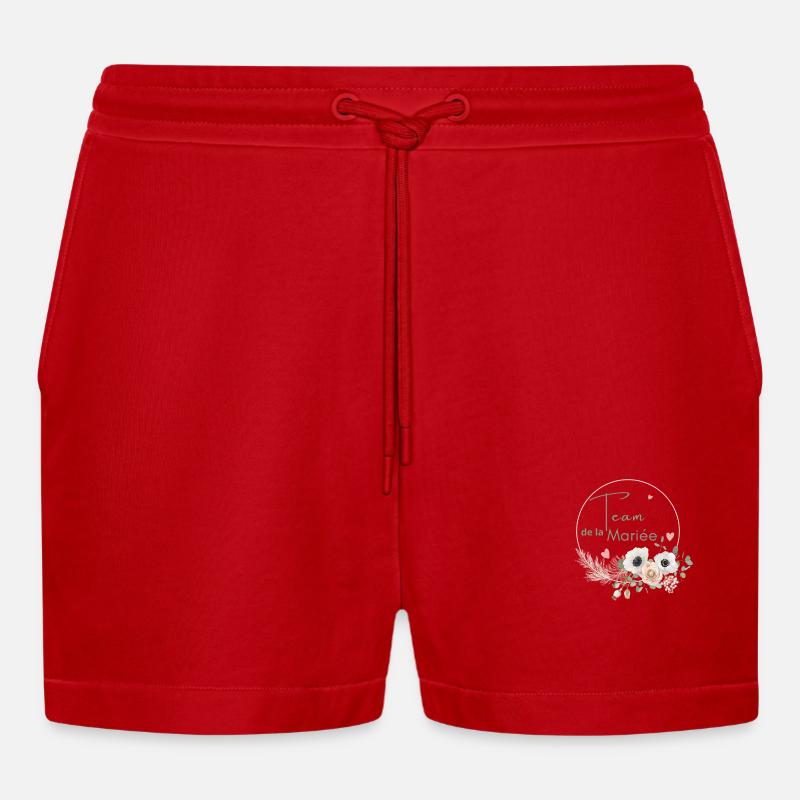 Brautteam Krone Boho Blumen - Organic Relaxed Cropped Shorts Made in EU - Rot