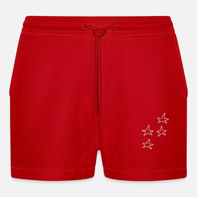 Four Star Symbol Shape Pattern - Organic Relaxed Cropped Shorts Made in EU - red