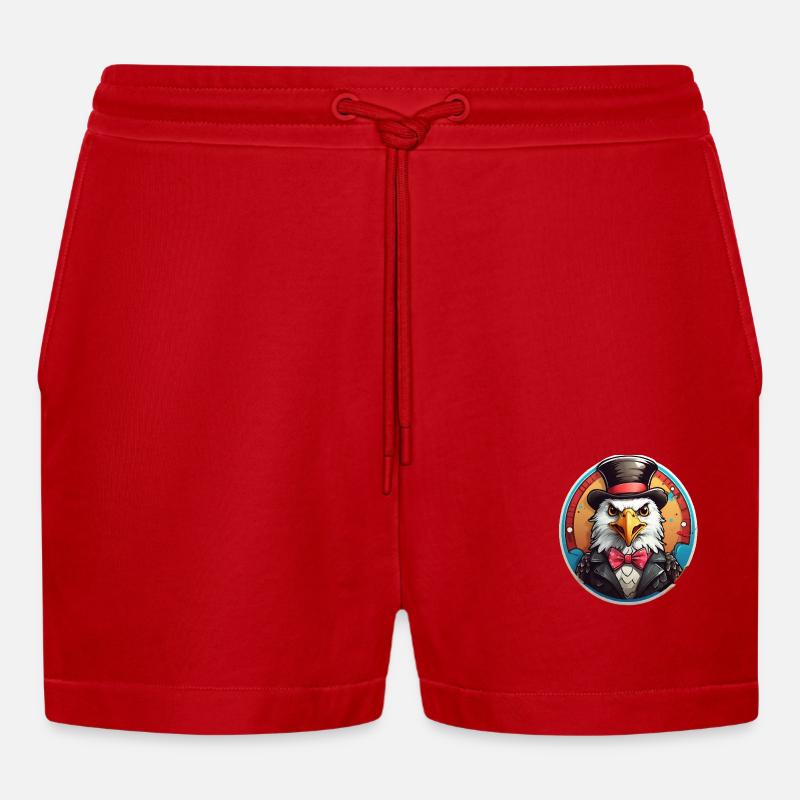 Funny Eagle Comic - Organic Relaxed Cropped Shorts Made in EU - red