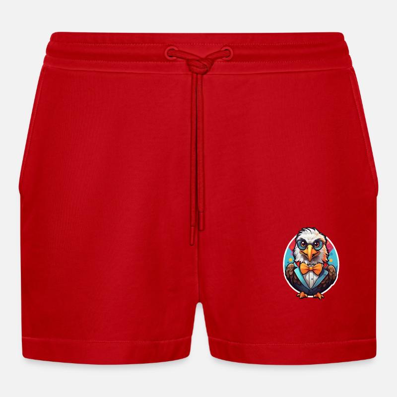 Funny Eagle Comic - Organic Relaxed Cropped Shorts Made in EU - red
