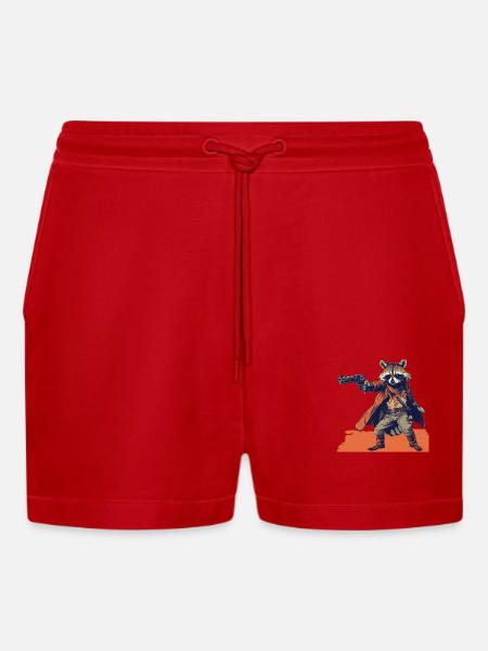 raccoon gunslinger - Organic Relaxed Cropped Shorts Made in EU - red
