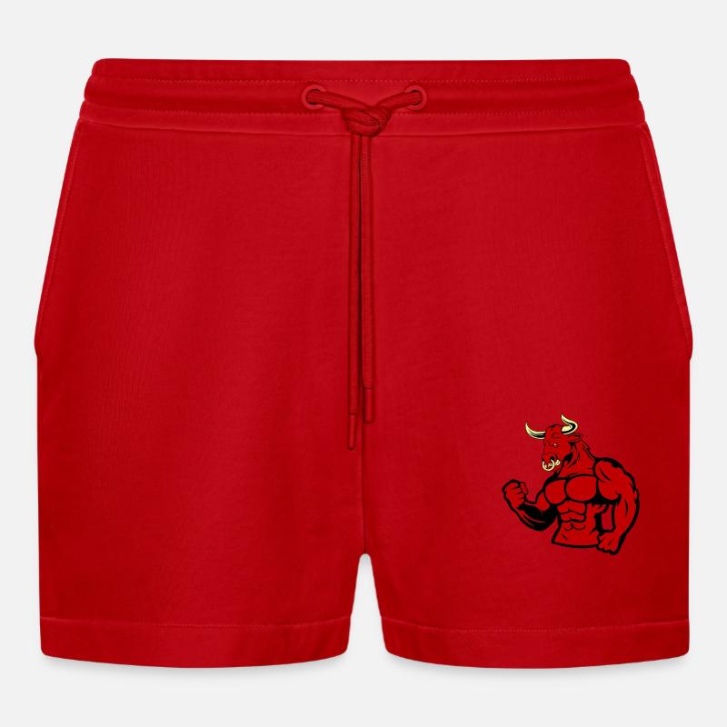 bull - Organic Relaxed Cropped Shorts Made in EU - red
