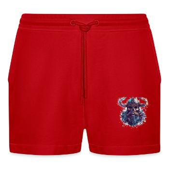 Viking Skull - Organic Relaxed Cropped Shorts Made in EU - red - Front