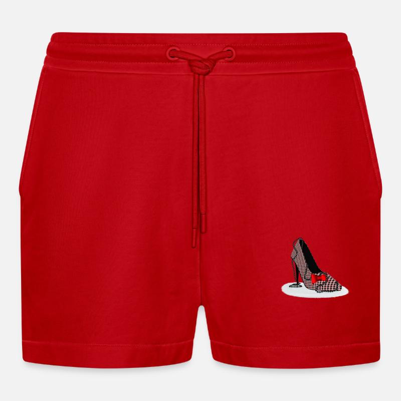 High Heels – Scottish Check Pattern - Organic Relaxed Cropped Shorts Made in EU - red