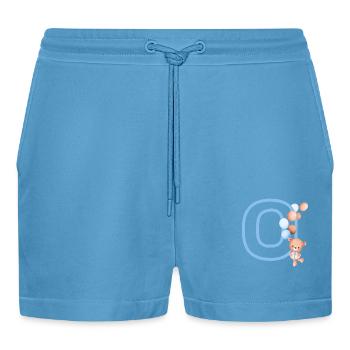 Letter o blue bear - Organic Relaxed Cropped Shorts Made in EU -  Sol Blue - Front