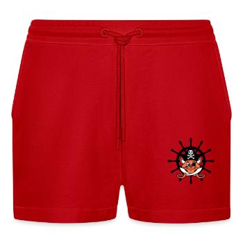 Pirat Katze Säbel Steuerrad Seeräuber Augenklappe - Organic Relaxed Cropped Shorts Made in EU - Rot - Vorne