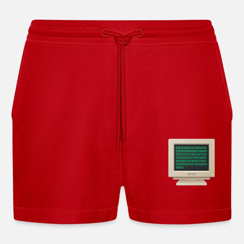CRT - Binary Code - Organic Relaxed Cropped Shorts Made in EU - red