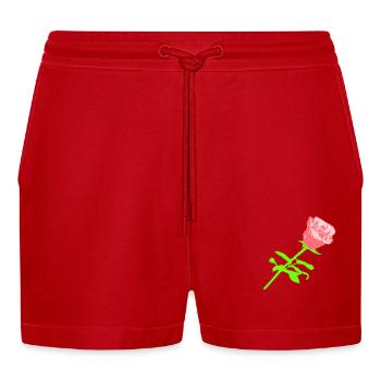 Hübsche Schöne Rose Blüte Blatt Röschen Romantisch - Organic Relaxed Cropped Shorts Made in EU - Rot - Vorne