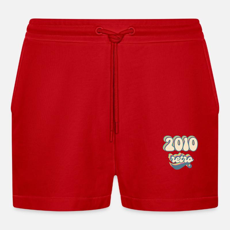 2010 Retro Geschenkidee - Organic Relaxed Cropped Shorts Made in EU - Rot