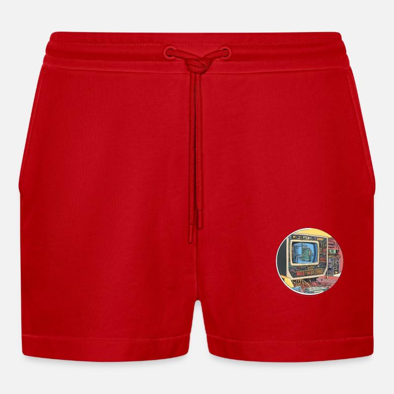 Retro-Tech: Die Anfänge der Computerwelt! - Organic Relaxed Cropped Shorts Made in EU - Rot