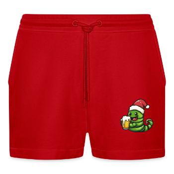 Wurm Weihnachten Bier Lustig - Organic Relaxed Cropped Shorts Made in EU - Rot - Vorne