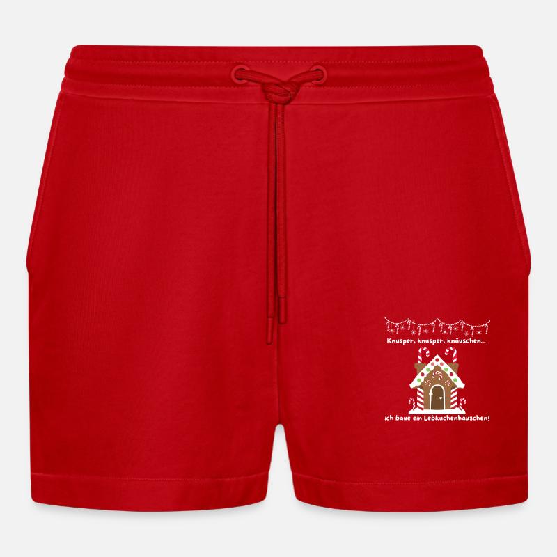 Knusper Knusper Knäuschen - Lebkuchenhäuschen - Organic Relaxed Cropped Shorts Made in EU - Rot