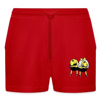 2 sheep couple tired angry upset offended - Organic Relaxed Cropped Shorts Made in EU - red - Front