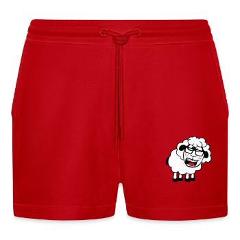 Schaf Nerd Hornbrille Brille Spange Geek Schlau - Organic Relaxed Cropped Shorts Made in EU - Rot - Vorne