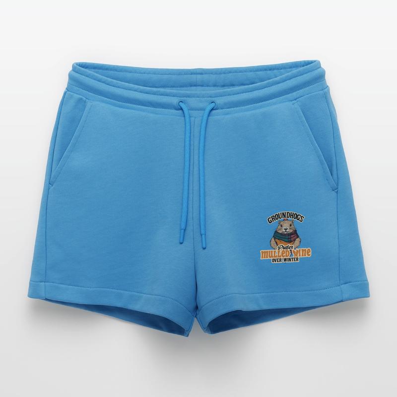 Groundhogs Prefer Mulled Wine Over Winter Design Organic Relaxed Cropped Shorts Made in EU